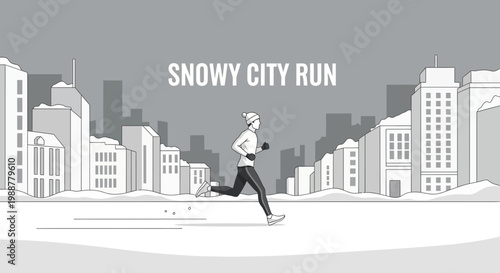 Winter Runner in a Snow Covered City, Sports, Fitness, and Outdoor Exercising