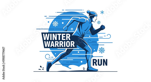 Winter Runner Powering Through Snowy Conditions Demonstrating Fitness Endurance Graphic Illustration
