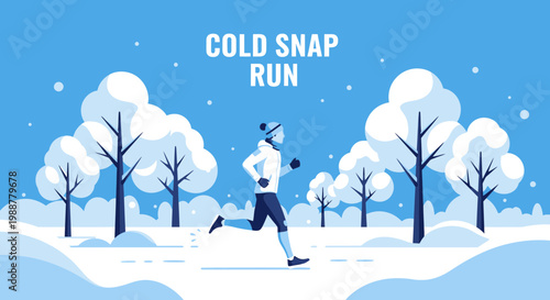 Winter Runner Pursuing Cold Weather Training Across Snowy Landscape in a Blue Hued Design