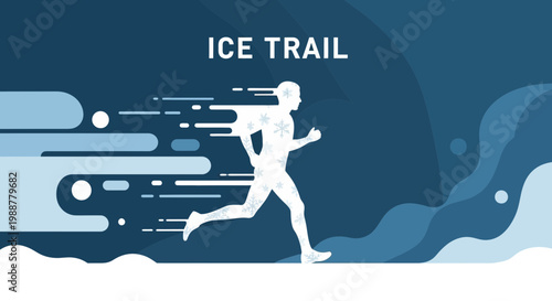 Winter Runner Silhouette on Ice Trail Against a Modern Minimalist Abstract Background