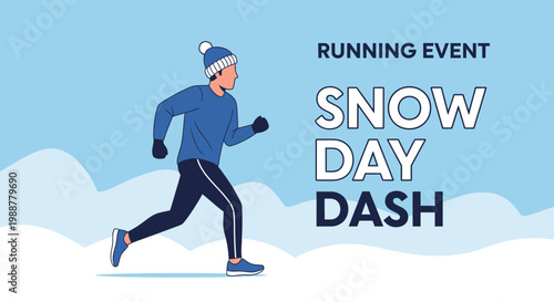 Winter Runner Sprints Through Snowy Day Dash During Fun Running Event in Cold Weather