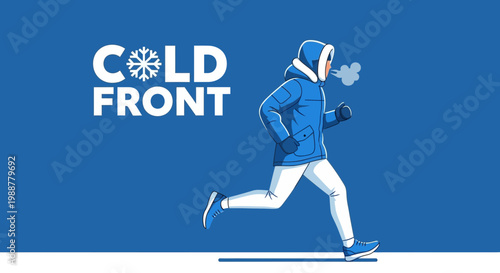 Winter Runner, Approaching Cold Front, Running In The Harsh Weather Conditions Or Season