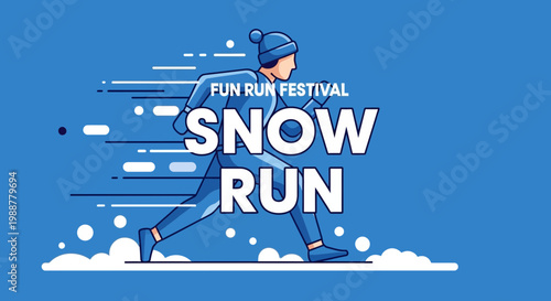 Winter Snow Run Festival Illustration Depicting Athlete in Stylish Artistic Line Drawing