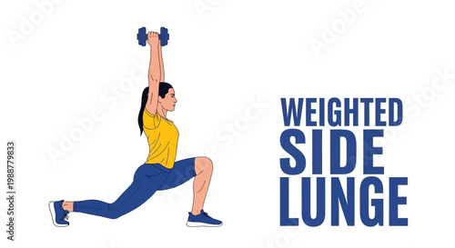 Woman Demonstrating Proper Form While Performing Weighted Side Lunge Exercise Illustration