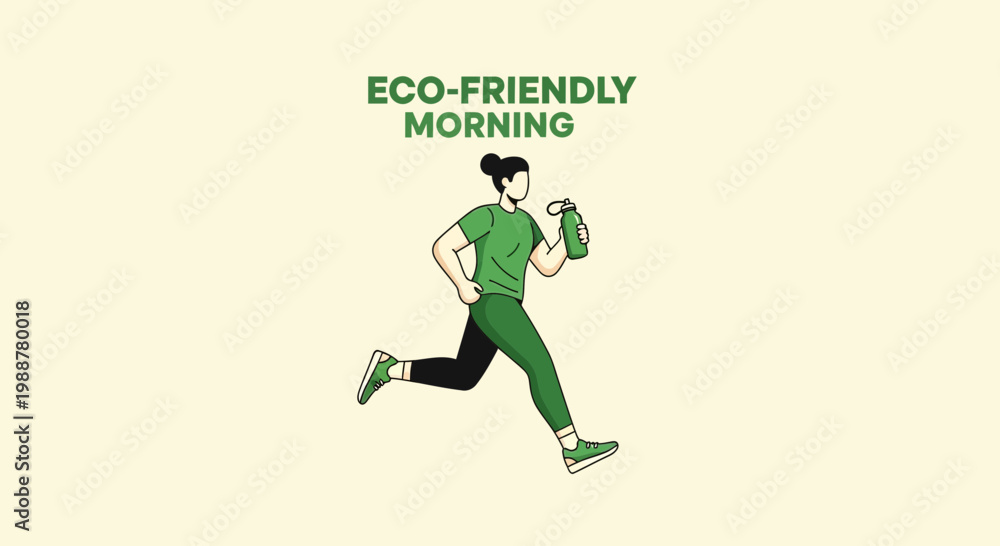 Fototapeta premium Woman Exercising With Water Bottle In Eco-Friendly Morning Illustration