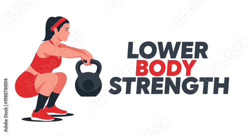 Woman Exercising With Kettlebell, Lower Body Strength Workout Illustration On White Display