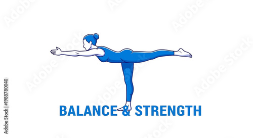 Woman In Blue Attains Equilibrium And Muscle Power, Balancing In A Yoga Pose