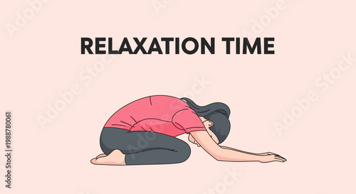 Woman In Relaxing Child's Pose During Meditation, Yoga, and Mindfulness Practice