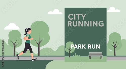 Woman Jogging in the Park During City Running Illustrative Scene Artwork Design