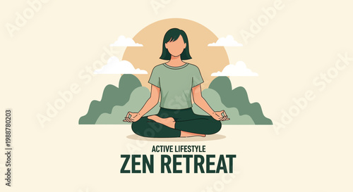 Woman Meditating In The Lotus Position Amidst Subtle Mountain Backdrop