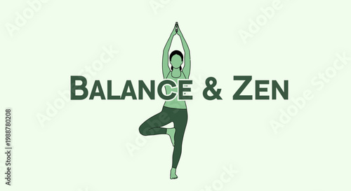 Woman Practicing Yoga Balancing Pose For Inner Peace and Tranquility, Healthy Lifestyle