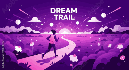 Woman Running Abstract Scene: Follow Your Dream Path Towards a Brilliant Sunrise