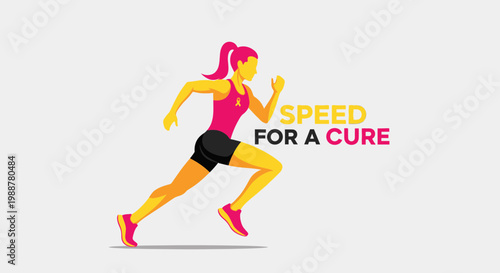 Woman Running for a Cure Depicted in Abstract Graphic Design Style