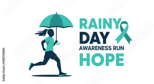 Woman Runs Under Umbrella to Show Day Awareness Supporting Hope and Running, Teal Logo