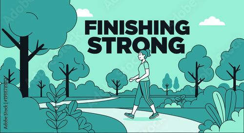 Woman Walking In Park Demonstrating Fitness Lifestyle And Finishing Strong Concept