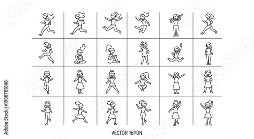Woman's Activity Collection: Diverse Poses Illustrated in Clear Vector Style