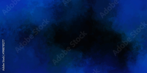 Dark blue and black abstract watercolor texture background with moody smoky atmospheric paint splash effect