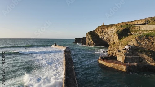 Seascape at storm from a drone, Portreath, Redruth, Cornwall