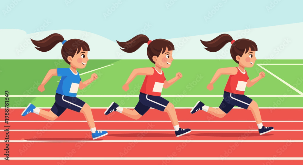 Fototapeta premium Young Athletes Compete in a Sprint Race on Track and Field Running Competition