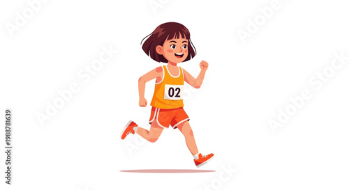 Young Athlete Sprinting with Joy and Determination on White Background Illustration