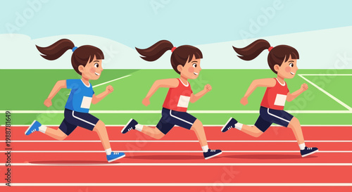 Young Athletes Compete in a Sprint Race on Track and Field Running Competition