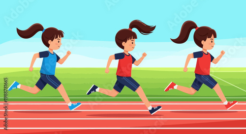 Young Girls Sprinting on a Track, Representing Athleticism and Competitive Spirit