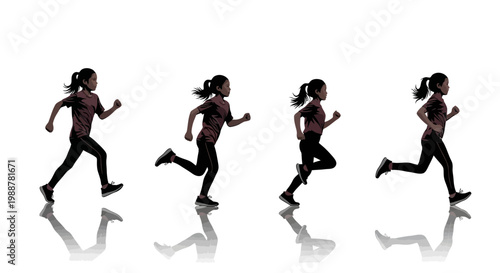 Young Girl's Dynamic Run: A Sequence Depicting Movement and Athleticism on White