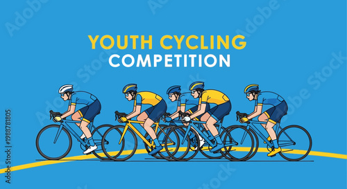Youth Cyclists Compete in Dynamic Race Depicting Energetic Cycling Event Illustration
