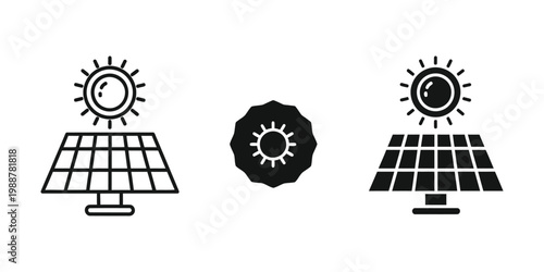 Solar energy concepts illustrated with sun and solar panels icons