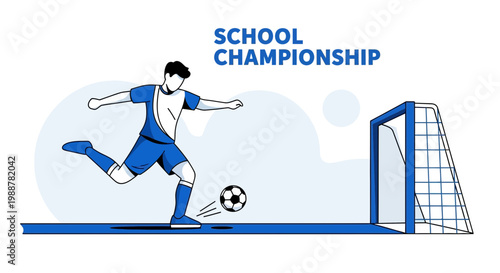 Youthful Athlete Kicks Ball Towards Goal During School Soccer Tournament