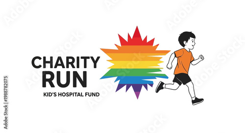 Youthful Runner in Charity Event Logo Featuring Vibrant Rainbow Design Elements