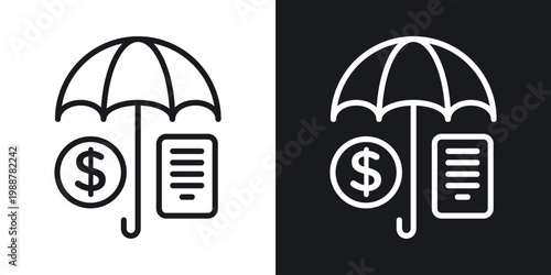 Insurance policy icons set in black and white stroke lines