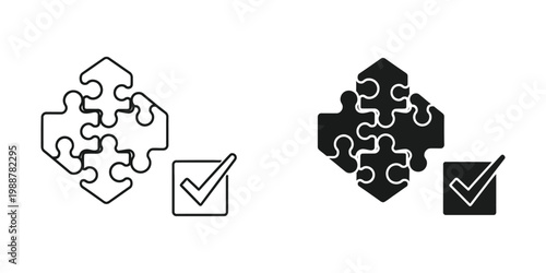 Contrast of completed puzzle icons with checkmarks in different styles and colors