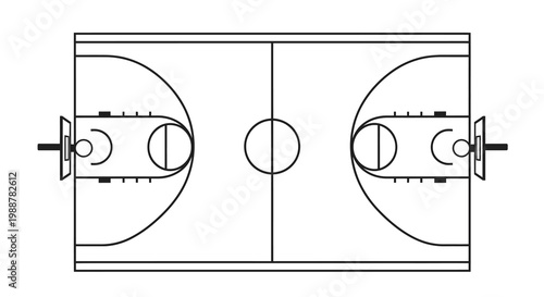 Overhead view of a basketball court with key markings and hoops