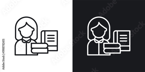 Librarian icons set in black and white stroke lines