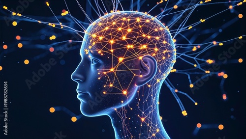 Futuristic Digital Human Brain with Neural Connections and Glowing Nodes Representing AI and Technology