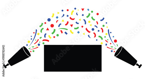 Confetti bursts from megaphones celebrating a momentous occasion