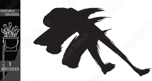 Large Expressive Black Ink Brush Stroke with Flying White Texture for Calligraphy and Zen Art