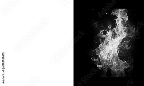 Bilde på lerret Realistic white smoke plume rising against a black background abstract ethereal