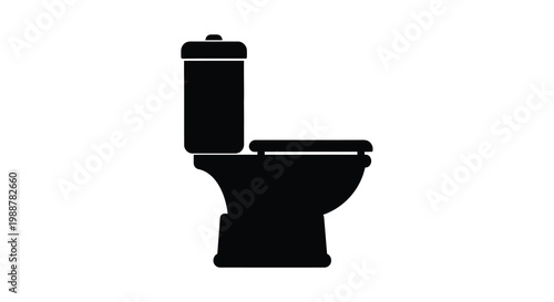 Simple black silhouette of a standard toilet with lid down