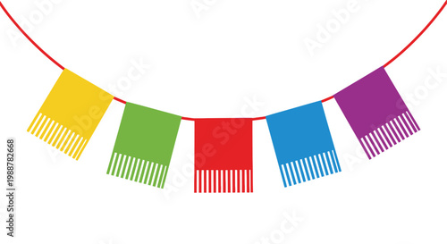 Colorful pennant banners strung on a red cord a festive decoration