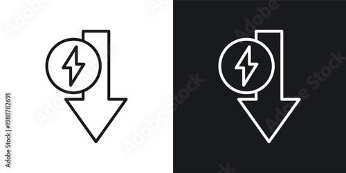 Low electricity consumption icons set in black and white stroke lines
