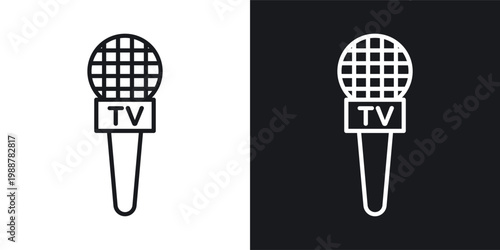 Microphone press icons set in black and white stroke lines