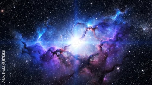 Vibrant cosmic nebula with bright star and starry background