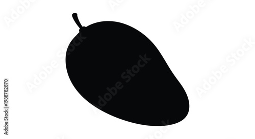 A stark silhouette of a ripe mango against a white background