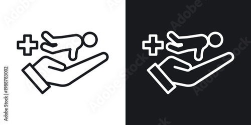 Neonatologist icons set in black and white stroke lines
