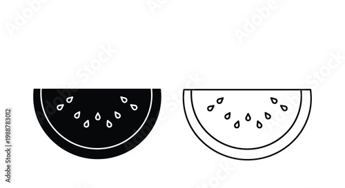 Two watermelon slice icons one filled and one outlined in black and white