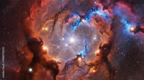 Vibrant cosmic nebula with glowing stars in deep outer space