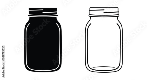 Two mason jars one filled one empty in black and white