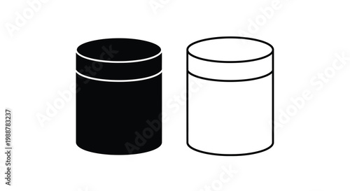 Two cylindrical containers one black and one white side by side